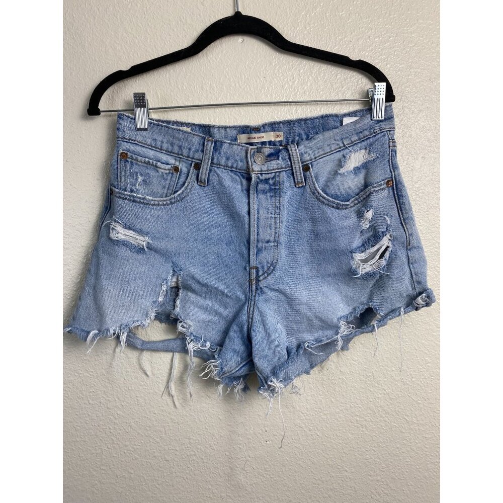 Levi's Wedgie Short Jean Shorts Women‎ Size 30 Denim Blue Cotton Distressed